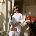 Ensemble décontracté 2 pièces en coton et lin blanc pour femme avec chemise longue - S / Haut Et Bas / Blanc