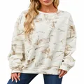 Detaillierte Ansicht des langärmeligen Damen-Sweatshirts mit Marmormuster-Design - S / Oberteile / Weiß mit braunen Zweigen (3)