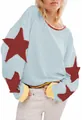 Detailed view of oversized light blue sweatshirt with distressed red star patches - 2XL / Tops / Light Blue and Red Star