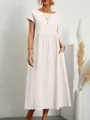 Dettaglio dell'abito lungo in cotone e lino bianco con tasche e vestibilità ampia - Taglia S / Top / Bianco latte