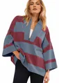 Detailaufnahme eines gestreiften Oversized-Sweatshirts für Damen mit halbem Reißverschluss - Oberteile / Blue Grey and Dusty Rose / S