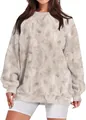 Vista dettagliata di una felpa girocollo oversize con una stampa a foglie beige. - Taglia S / Top / Camouflage acero beige (16)
