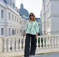 Blusa de rayas verdes y blancas con mangas abullonadas y lazo dulce - S / Tops / Verde