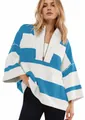 Oversized women's blue and white striped sweatshirt with half-zip V-neck casual style - Tops / White/Sky Blue / S