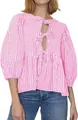 Sweet pink and white gingham puff sleeve blouse with cute front tie-up bows for women - Pink Gingham