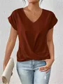 Elegantes T-Shirt mit V-Ausschnitt in Rostorange mit einem stilvollen gedrehten Saumdetail - Braunrot