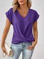 Elegantes lila Damen T-Shirt mit V-Ausschnitt, stilvollem Knotendetail und Kurzarm - Lila
