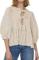 Sweet casual gingham puff sleeve blouse with front tie details in brown and white - Apricot Plaid