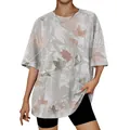 Vue détaillée d'un t-shirt unisexe surdimensionné avec motif imprimé de feuilles de 3D - S / Hauts / Grandes Feuilles Café au Lait (Style 12)