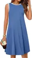 Lässiges blaues ärmelloses Damen-Sommerkleid mit gestreiftem Rundhalsausschnitt. - S / Oberteile / Saphirblau