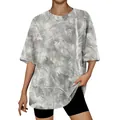 Vue détaillée de l'imprimé camouflage forêt gris sur un t-shirt à col rond de coupe large - S / Hauts / Branches Blanc Gris (Style 13)