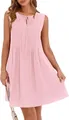 Macro detail of elegant pink sleeveless summer dress showing pleated front and tie neck - S / Tops / Pink