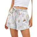 Short décontracté pour femme avec imprimé 3D de feuilles d'érable et cordon de serrage - S / Bas / No. 8 Feuille Violet Clair