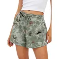 Détails du short femme imprimé feuilles 3D avec cordon de serrage ajustable. - S / Bas / No. 9 Feuille Vert Armée