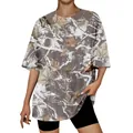 Λεπτομέρεια unisex t-shirt με τρισδιάστατο τύπωμα φύλλων και χαλαρή oversized γραμμή - S / Tops / Στυλ 2 (Σκούρο γκρι φύλλο)