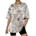 Λεπτομέρεια unisex oversized t-shirt με καλλιτεχνικό 3D τύπωμα φύλλων και μαρμάρου - S / Tops / Στυλ 3 (Φύλλο καφέ με γάλα)