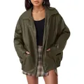Women's stylish oversized olive green faux leather biker jacket with loose fit design - S / Tops / Army Green