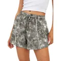 Gros plan d'un short décontracté pour femme avec imprimé d'arbre 3D et cordon - S / Bas / Style 14 (Branches Gris Noir)