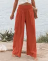 Eleganti pantaloni casual da donna in cotone con vita alta arancione terracotta - arancio-rosso