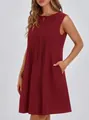 Elegant sleeveless red pleated mini dress with tie neck details for summer vacation - S / Tops / Burgundy
