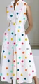 Sleeveless white V-neck maxi dress with vibrant multi-color polka dot pattern detail. - XS / Dresses / Rainbow Points