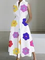 Elegant white V-neck sleeveless maxi dress featuring vibrant oversized floral patterns. - XS / Dresses / Flower