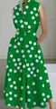 Green sleeveless dress with large white polka dots and elegant collar detail. - XS / Dresses / Green Small Polka Dot