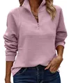 Macro detail of pink snake-bone textured long sleeve quarter-zip sweatshirt for women - Pink