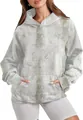 Vue détaillée d'un sweat à capuche femme avec imprimé tie-dye gris et poche kangourou. - S / Hauts / Gris Marbré