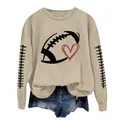Detailed view of khaki women sweatshirt featuring football and heart print design - Khaki
