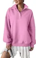 Gros plan du sweat-shirt rose en polaire avec col Henley et détails boutonnés - S / Hauts / Rose