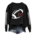 Detail view of women's black sweatshirt with football heart print and sleeve stitching - S / Tops / Black