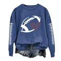 Women's blue sweatshirt with football heart graphic print and stylish sleeve details - S / Tops / Dark Blue