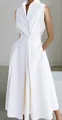 Elegant white sleeveless V-neck midi dress with buttoned waist for summer commute - XS / Dresses / White