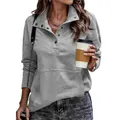 Détail d'un sweat-shirt gris pour femme avec col à boutons et poches pratiques - S / Hauts / Gris