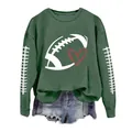 Women's dark green crewneck sweatshirt featuring white football and red heart print. - S / Tops / Dark Green