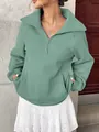 Felpa in pile verde salvia da donna con mezza zip e comode tasche anteriori dallo stile casual - Taglia S / Top / verde pisello