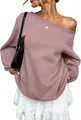 Close-up detail of a pink off-the-shoulder long sleeve sweatshirt with ribbed cuffs - S / Tops / Dusty Pink