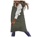 Stylish women's long sleeveless hooded puffer vest in solid olive green with button closure - S / Tops / Army Green