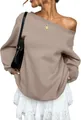 Detailed view of the elegant off-shoulder neckline design on a khaki brown sweatshirt - S / Tops / Camel