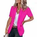 Elegante blazer fucsia a maniche corte con collo a revers per la moda estiva - Rosso rosa
