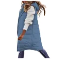 Women's long light blue hooded puffer vest waistcoat with a button-down front design - S / Tops / Haze Blue