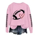 Pink women's sweatshirt with football heart print, featuring decorative sleeve stitching. - Pink