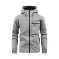 Men's grey waterproof hooded outdoor windbreaker jacket with utility chest pocket - S / Tops / Light Gray
