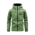 Premium men's waterproof hooded outdoor jacket in sage green windbreaker style - S / Tops / Fruit Green