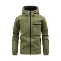 Men's olive green hooded waterproof windbreaker outdoor jacket for spring and autumn seasons - Army Green