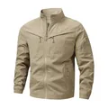Veste décontractée classique kaki à col montant pour homme, idéale pour le printemps - M / Hauts / Kaki