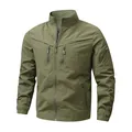 Veste coupe-vent décontractée pour homme en vert olive avec poches zippées et col montant - M / Hauts / Vert