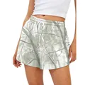 Short décontracté pour femme avec imprimé de branches 3D et cordon de serrage - S / Bas / Style 22 (Texture Bois Gris Blanc)