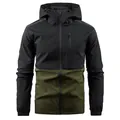Men's outdoor hooded windbreaker jacket in black and olive green color-block design - S / Tops / Army Green